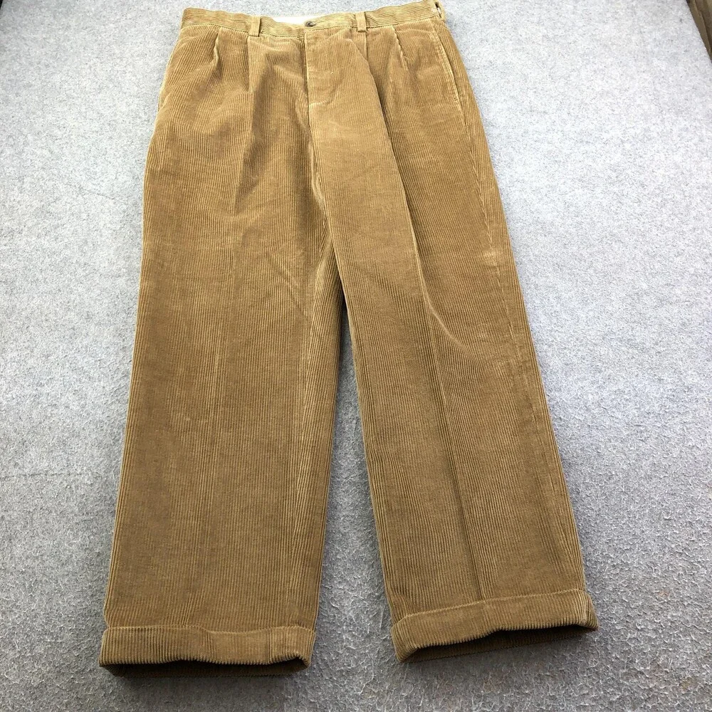 Brooks Brothers Pants Mens 35x30 Brown Corduroy Dress Pleated Straight Leg 346